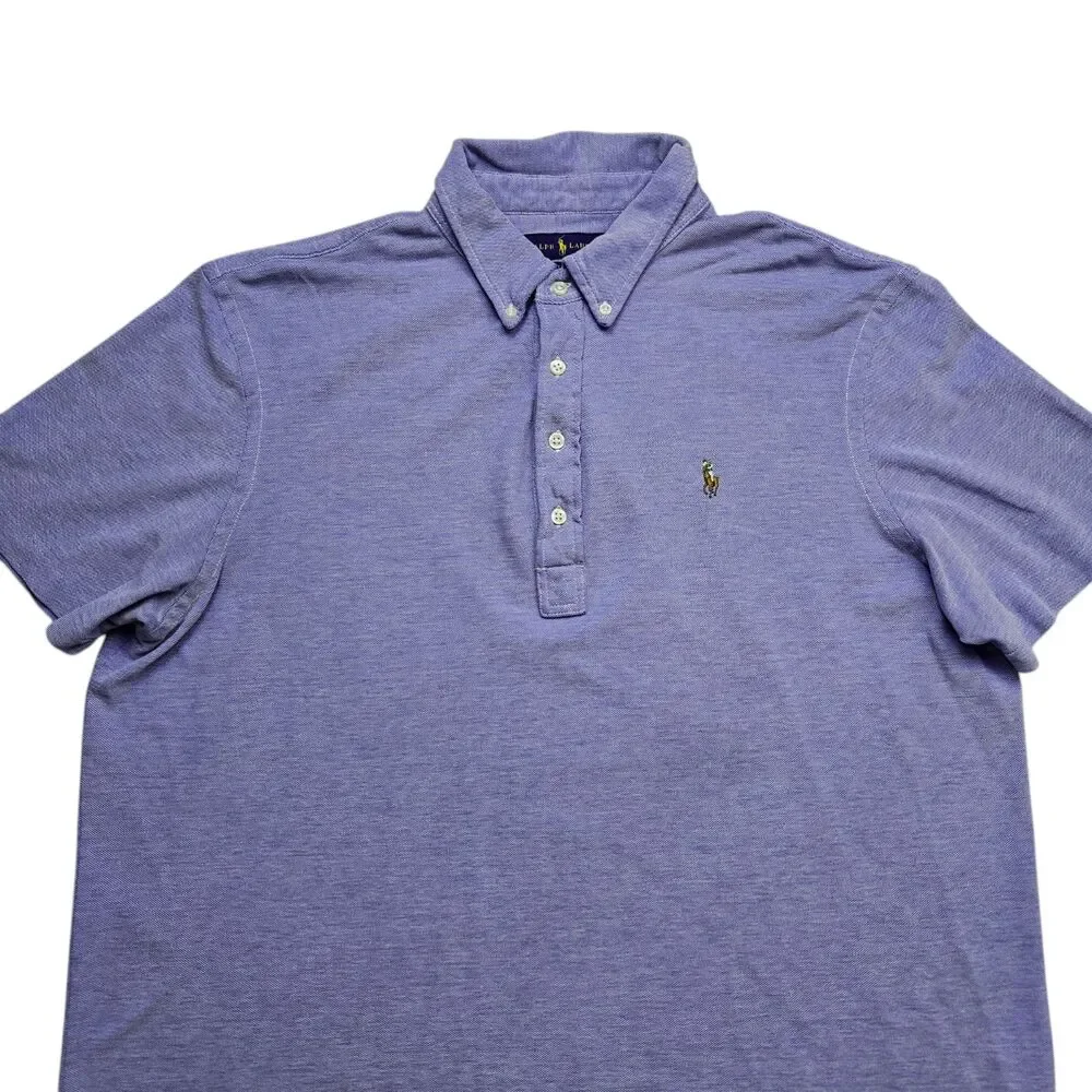 Ralph Lauren Knit Oxford Mens Blue Polo Button Down Short Sleeve Shirt Size XL